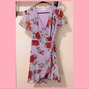 Floral Print. Short Sleeve Wrap Dress